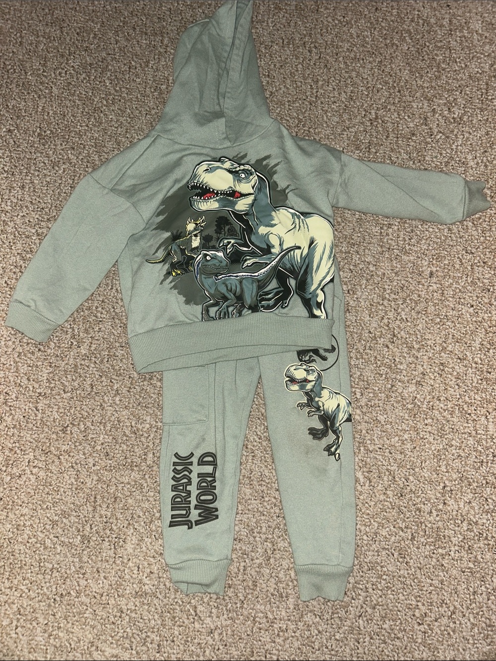 Jurassic World Kids Hoodie & Joggers Set - Sage Green with Dino Print